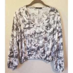 21 Saints Tie Dye Long Sleeve Crop Top, Sz Small, Grey White